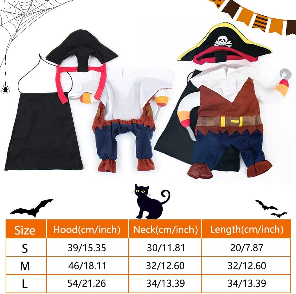 Funny Cat Pirate Costumes - Caribbean Style Pet Dressing up Cosplay Party Costume with Hat Small to Medium Dogs Cats Kitty Cute Fashion Prop Apparel for Halloween Christmas Party Accessories (S)